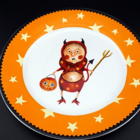 Rare Trick or Treat Ware by Lori C. Mitchell 7.5” Plate Little Devil Halloween - Picture 1 of 4